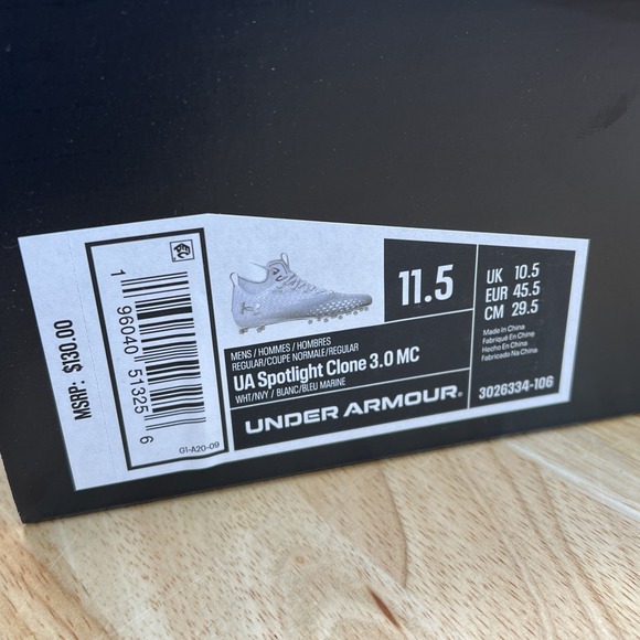 Under Armour Men 11.5 Spotlight Clone 3.0 MC Football Cleats 3026334-106 WHT/NVY main image 11